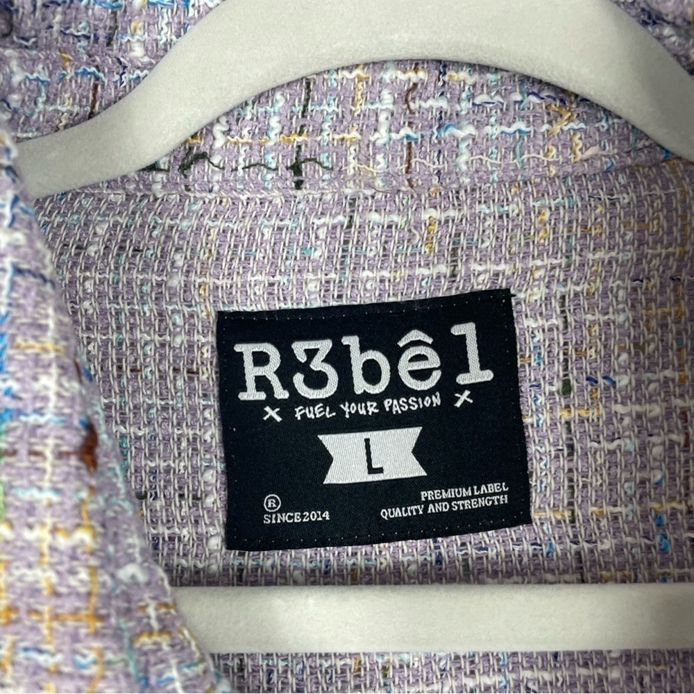 R3bel Button Down Mens Large Short Sleeve Urban Shirt Top Knit Casual Purple - Picture 5 of 8
